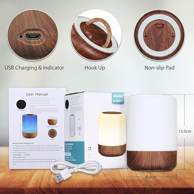 چراغ شب LED Görvitor، قابل تنظیم تاچ،