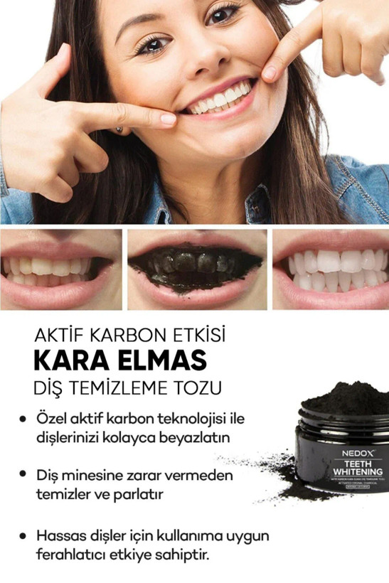 پودر سفید کننده دندان با کربن اکتیو دیاموند سیاه NEDOX 75 گرم