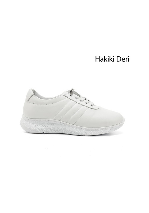 کفش کتانی زنانه Post R با زیره بنددار و گوه ای سفید چرم اصل