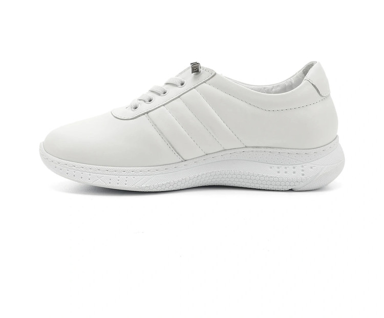 کفش کتانی زنانه Post R با زیره بنددار و گوه ای سفید چرم اصل