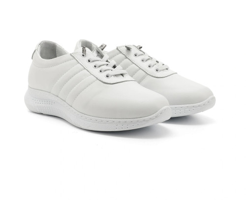 کفش کتانی زنانه Post R با زیره بنددار و گوه ای سفید چرم اصل