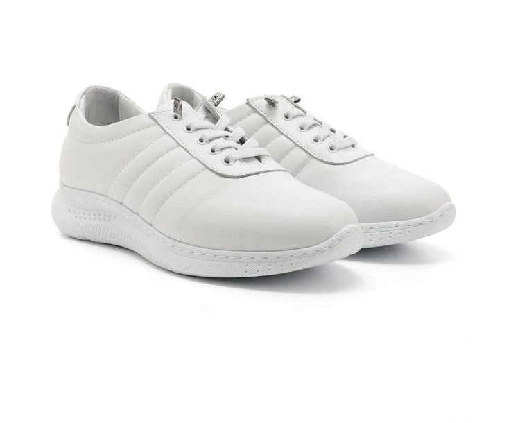 کفش کتانی زنانه Post R با زیره بنددار و گوه ای سفید چرم اصل