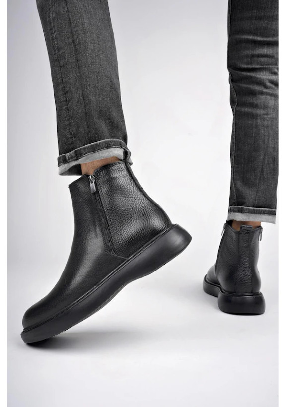 چکمه چلسی زمستانی مردانه تضمینی Muggo Brandon چرم اصل دو زیپ 001