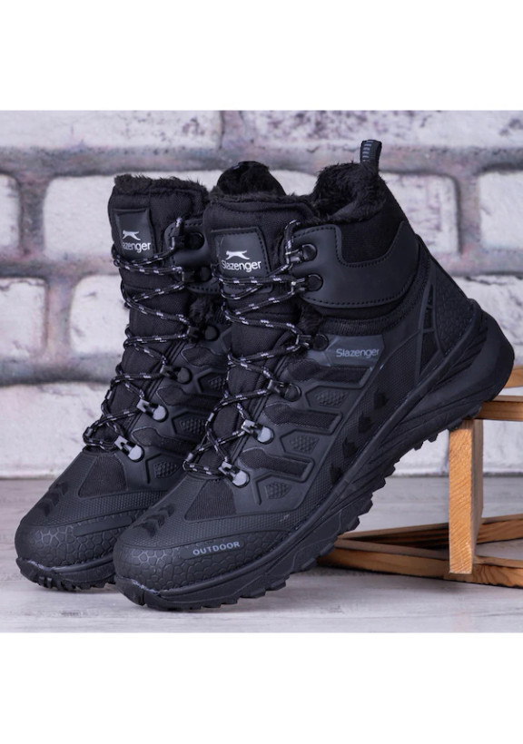 چکمههای زمستانی مردانه Slazenger 4k، نیم بوت زیپدار، مشکی