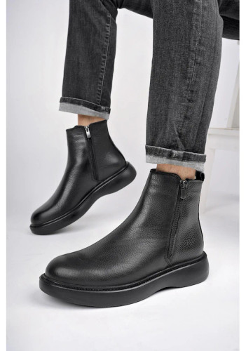 چکمه چلسی زمستانی مردانه Muggo Brandon چرم اصل دو زیپ، مشکی