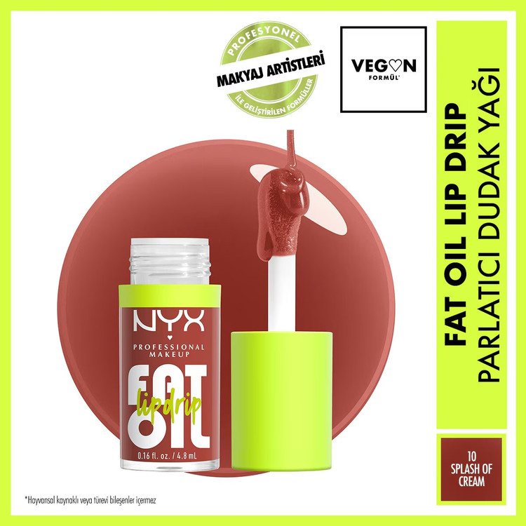 نیکس پروفشنال میکاپ روغن لب چکنده Fat Oil Lip Drip Parlatıcı Dudak Yağı Splash Of Cream