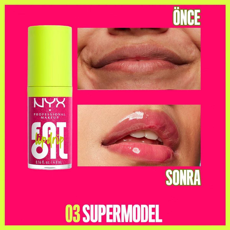 نیکس پروفشنال میکاپ روغن لب چکنده Fat Oil Lip Drip Parlatıcı Dudak Yağı Supermodel