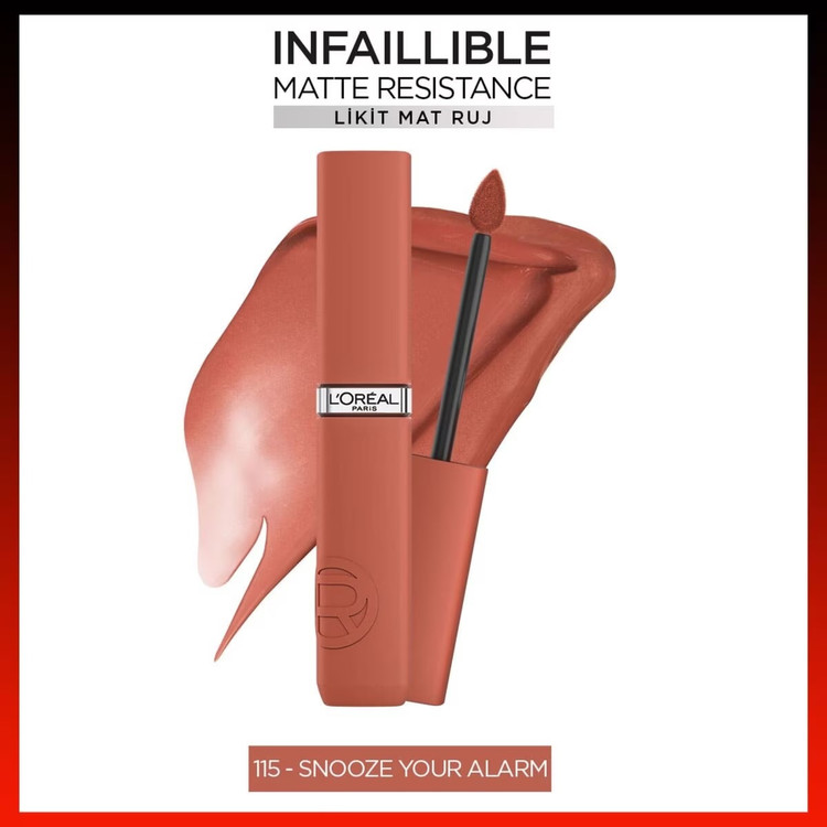 لورآل پاریس رژ لب مایع مات Infaillible Matte Resistance شماره 115 Snooze Your Alarm