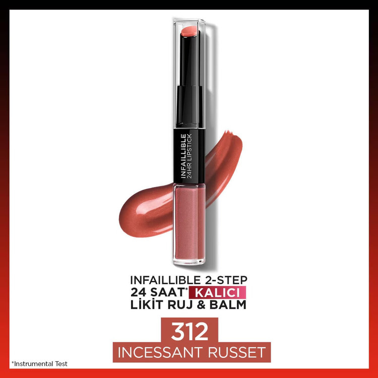 L'Oreal Paris Infaillible 2 Step 24 Saat Kalıcı Likit Ruj & Balm 312 Incessant Russet