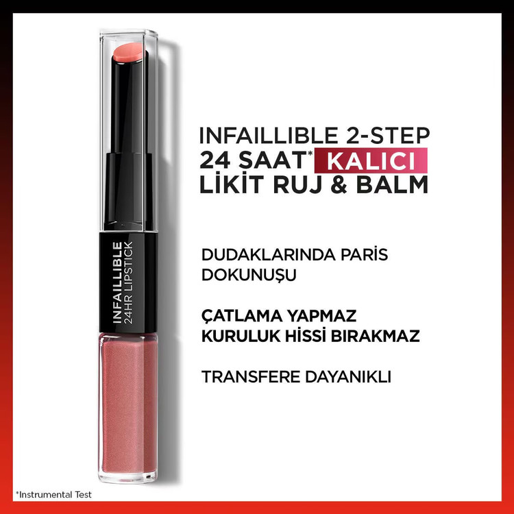 L'Oreal Paris Infaillible 2 Step 24 Saat Kalıcı Likit Ruj & Balm 312 Incessant Russet