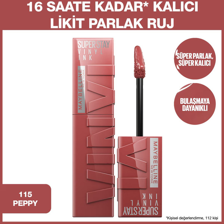 رژ لب مایع براق میبلین نیویورک سوپر استی وینیل اینک شماره 115 پپی