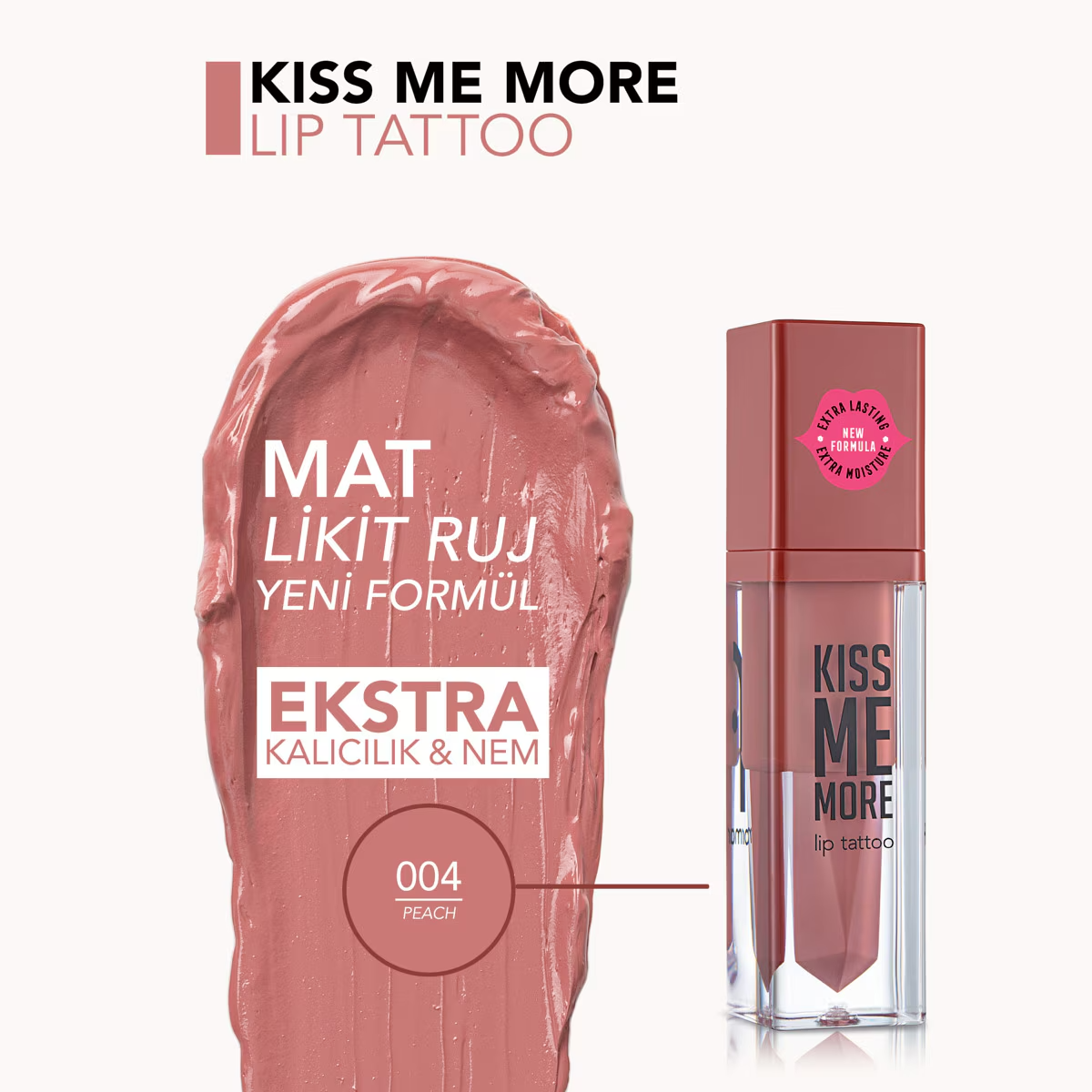 رژ لب مایع مات مرطوب‌کننده Flormar Kiss Me More رنگ هلو مایل به بنفش